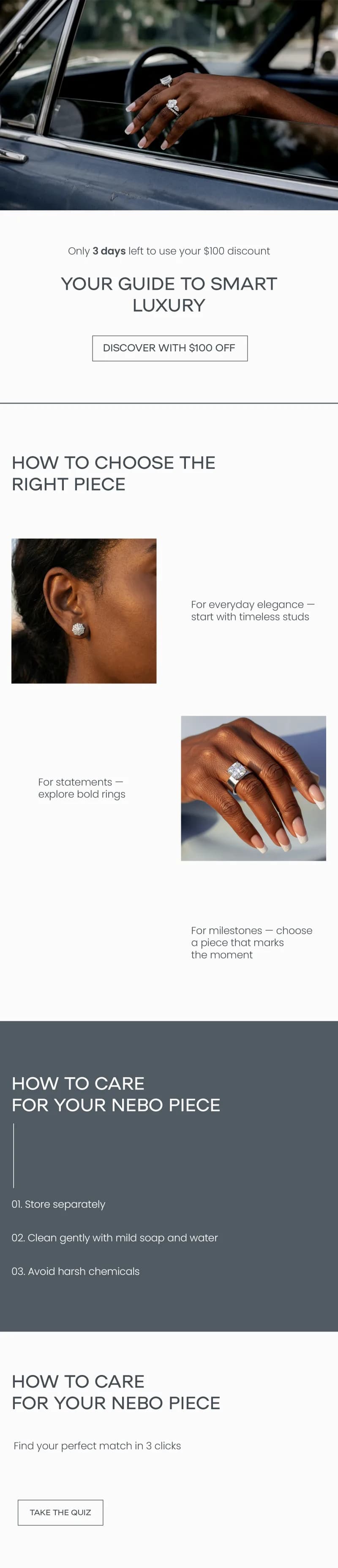 NEBŌ lifecycle nurture email layout