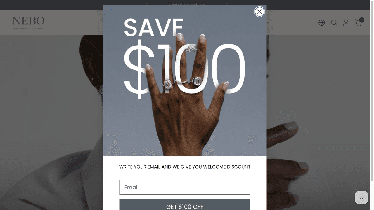NEBŌ subscription popup on desktop