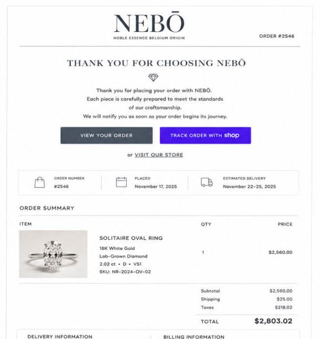 Branded NEBŌ Shopify order notification