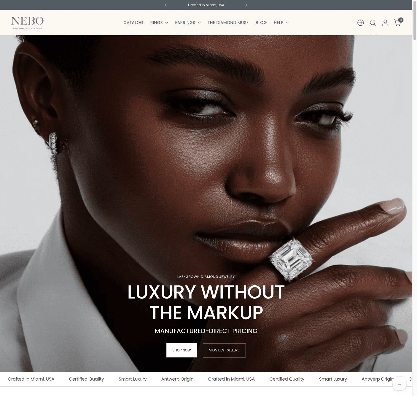 NEBŌ Diamonds Shopify storefront on desktop and mobile