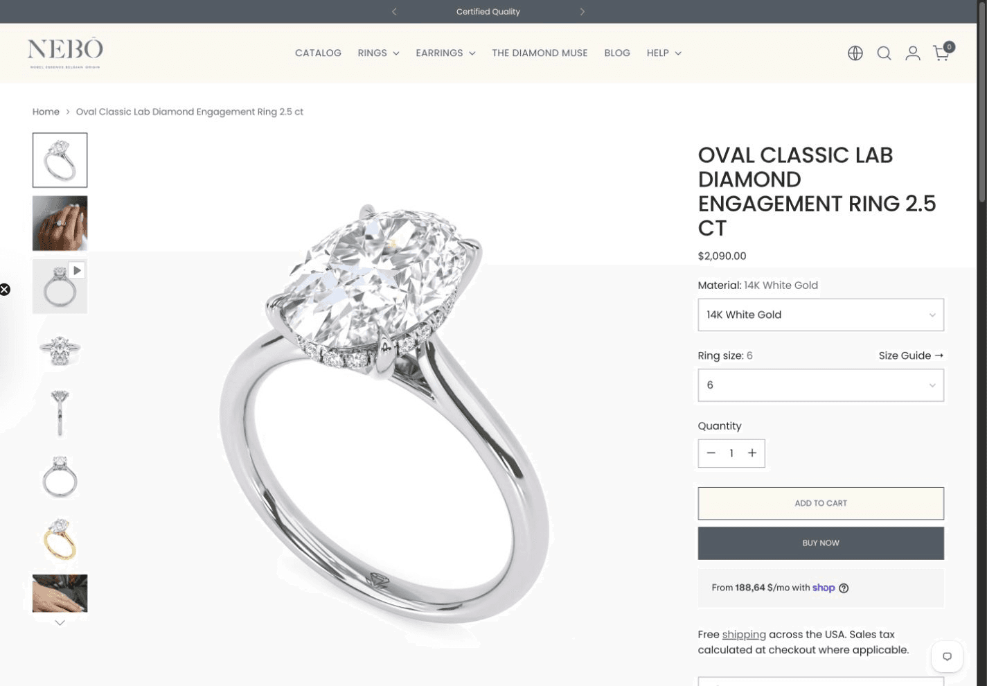 Live NEBŌ Shopify product page with jewelry configuration controls